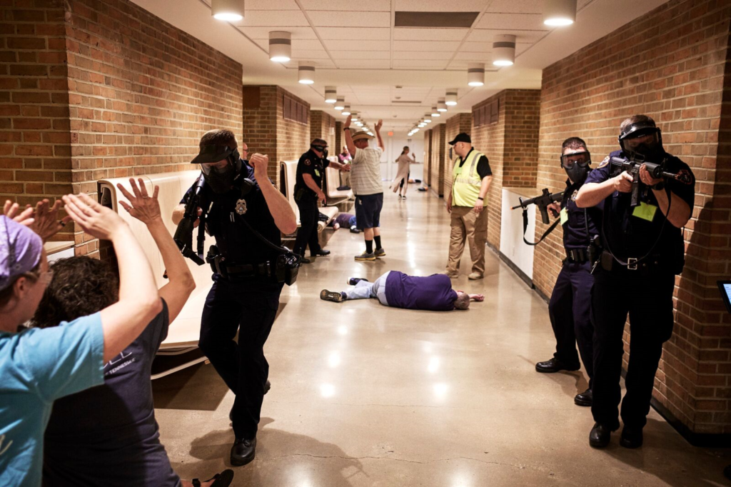 UT Police officers conducting an emergency training exercise