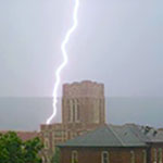 Lightning striking near Ayres Hall